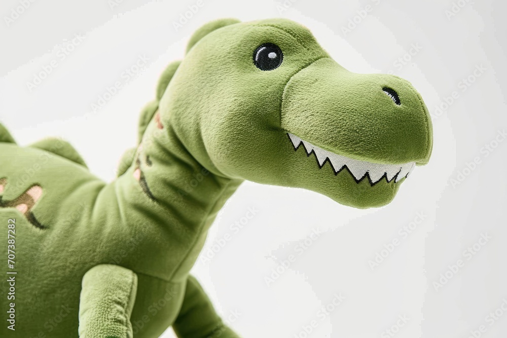 Obraz premium Green dinosaur plush closeup on white background