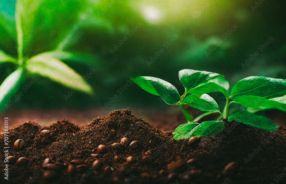 young plant in the ground, Growth Trees concept Coffee bean seedlings nature background Beautiful green, Website, application, template. Computer, laptop wallpaper. Design for landing young plant in the ground, Growth Trees concept Coffee bean seedlings nature background Beautiful green, Website, application, template. Computer, laptop wallpaper. Design for landing
