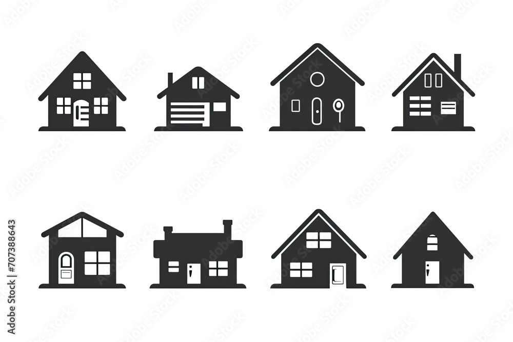 A striking collection of dark homes, each uniquely adorned with sleek windows and bold design elements A striking collection of dark homes, each uniquely adorned with sleek windows and bold design elements