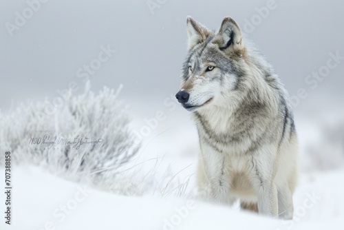 A majestic red wolf, part of the canis family, braves the freezing winter as it stands proudly in the snow-covered wilderness, embodying the untamed spirit of the wild © ChaoticMind