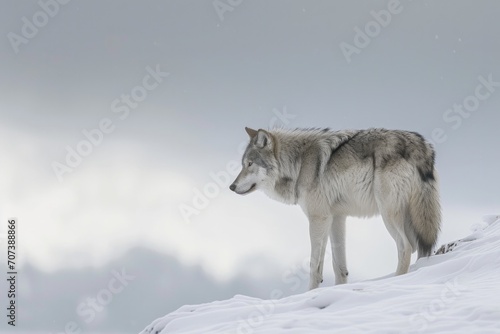 A majestic wolf braves the freezing winter landscape, its powerful presence evoking the wild spirit of the arctic and the resilience of its canis ancestors © ChaoticMind