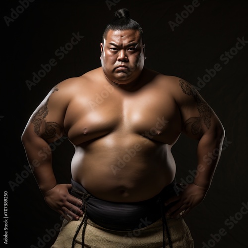 Japanese sumo wrestler in concentrated position