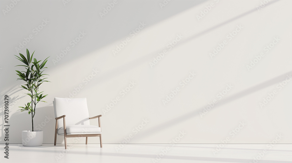Simple White Room With Chair and Potted Plant Simple White Room With Chair and Potted Plant