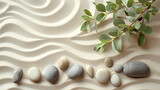 Tranquil Zen Garden Sand Patterns With Smooth Stones and Eucalyptus Branch