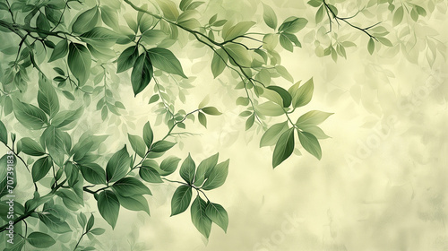 Tranquil Green Leaves Against a Soft Pastel Bokeh Background in Daylight