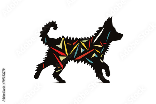 a black dog with colorful triangles