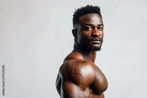 Confident athlete portrait, a powerful portrait of an athlete in a confident pose against a white background.
