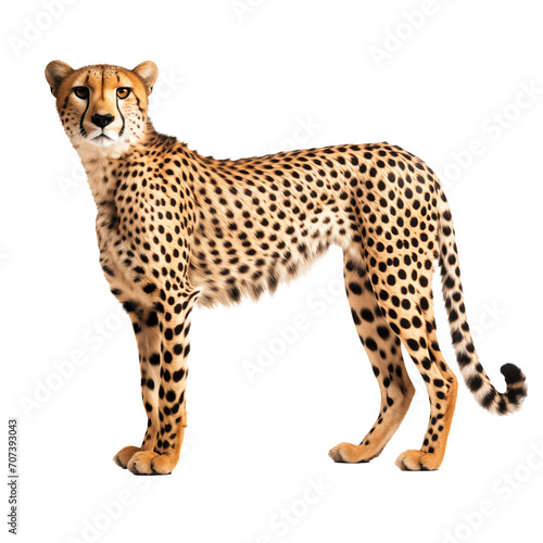 a cheetah standing on a white background photo