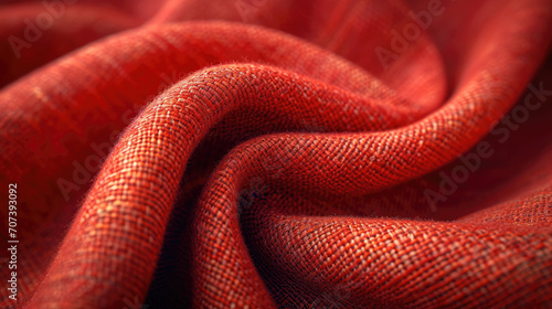 Close-up of red-orange fabric texture, vivid and warm, ideal for striking apparel or decor