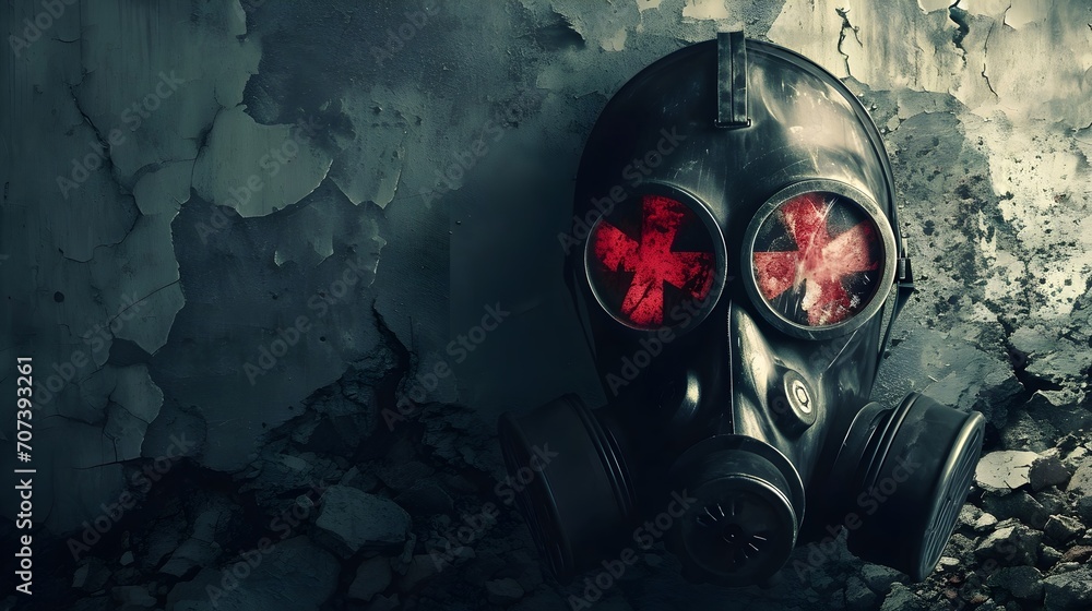 Gas Mask In Post Apocalyptic Nuclear Disaster Future Background. (Generative AI). Gas Mask In Post Apocalyptic Nuclear Disaster Future Background. (Generative AI).