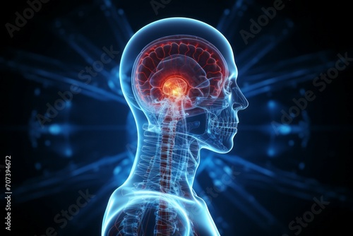 Hologram of the human brain. Background with selective focus and copy space #707394672