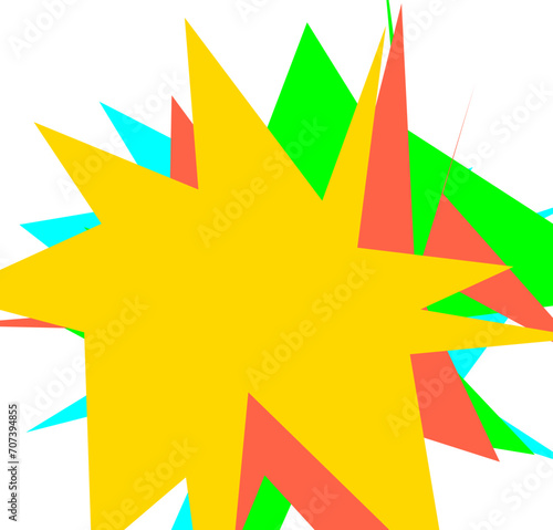 An abstract transparent cut out neon star burst shape design element.