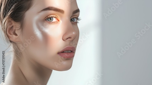 A female model displaying the effects of using hyaluronic acid for skin hydration. generative AI photo