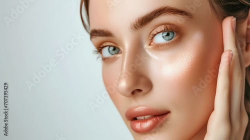 A female model displaying the effects of using hyaluronic acid for skin hydration. generative AI