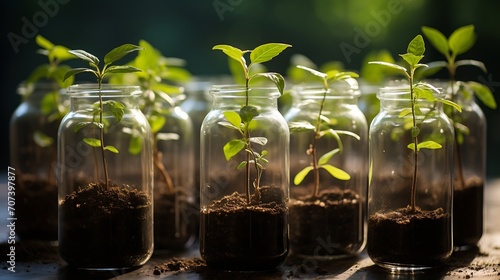 Planting seedlings in plastic bottle isolated on white background. : Generative AI