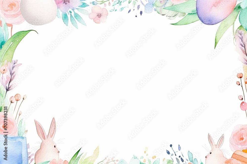 lWhimsical Easter Letter Paper: Hand-Drawn Watercolor Artistry, Bursting with Colorful Easter Elements, and a Central Space for Personal Touches..
