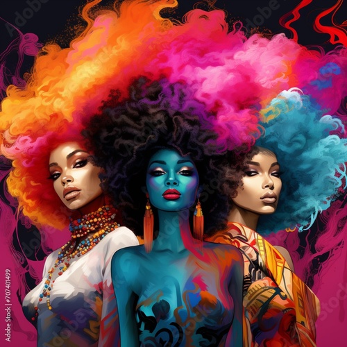 Urban pop art of 3 beautiful black women with lar Ai generated art