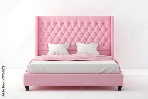 A stylish minimalist bedroom featuring an elegant pink bed  embodying modern comfort and simplicity.