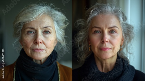 Photo of old woman before and after plastic surgery