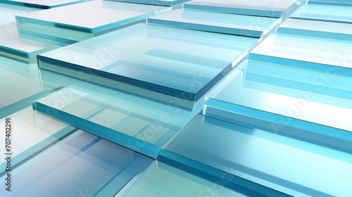 Patterned background of glass panels in various shades of blue and white