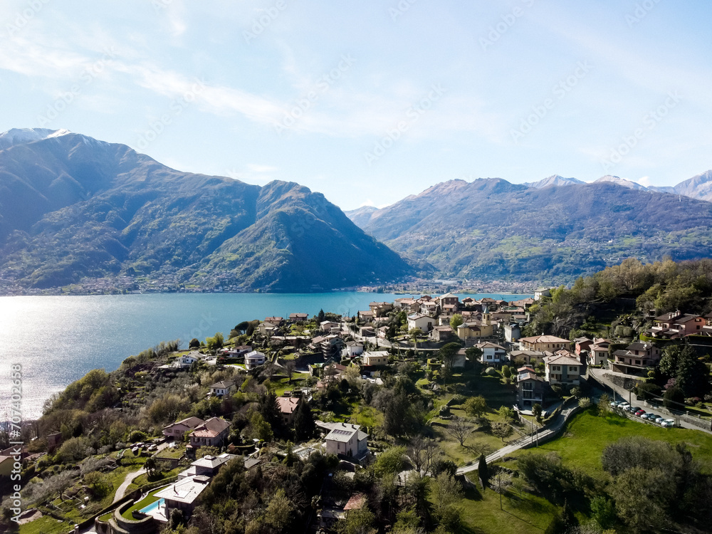 Lake of Como, Italy- Panorama of Lake Como, view of Bellagio and Como branch