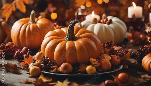 Thanksgiving Theme with Pumpkins and Autumn Decor