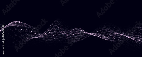 Blue hexagon wave of particles and lines. Big data visualization. Abstract background with a dynamic wave. Vector illustration.