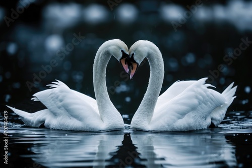 Swan couple forming a heart shape