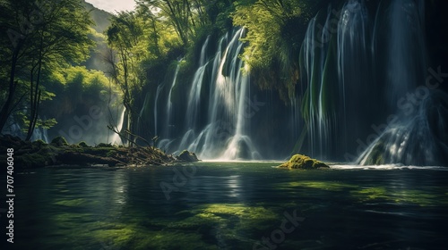 background view of a waterfall in the middle of the forest. background natural view