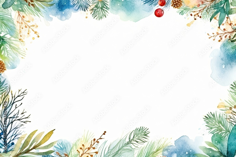 Christmas Letter Paper: Hand-Drawn Watercolor Design with Festive Themed Elements and Central Space for Personal Messages.