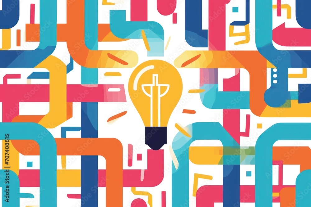 colorful line maze with light bulb in the center. concept brainstorming colorful line maze with light bulb in the center. concept brainstorming