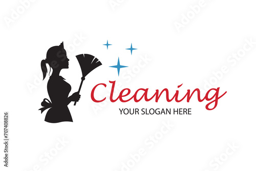 house maid lady for cleaning service design with whisk in hand isolated on white background