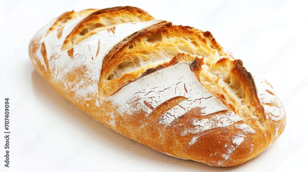 a freshly baked loaf of bread with a golden-brown crust and visible grill marks, isolated on white background.