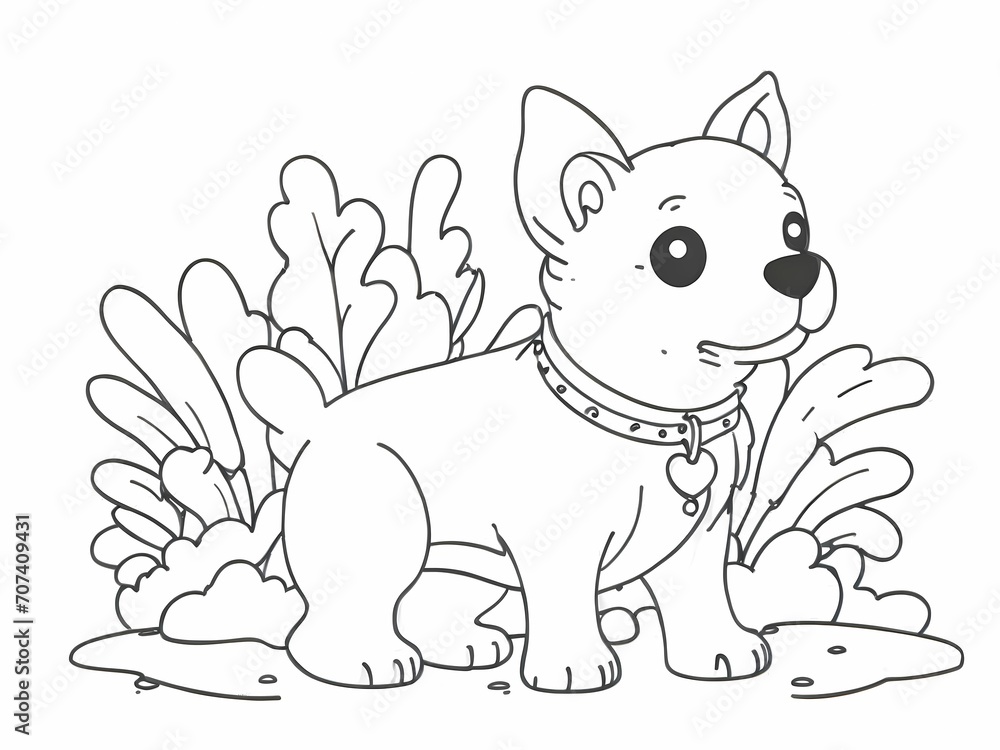 Dog and its surroundings to be colored for coloring books