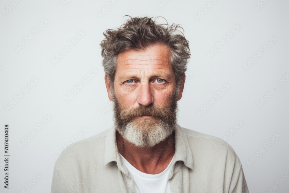 Portrait of mature man with gray beard and mustache looking at camera. Portrait of mature man with gray beard and mustache looking at camera.