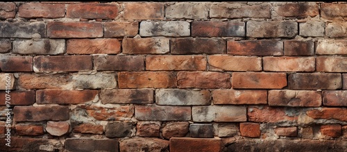 Background old red brick wall texture, vintage stone surface as backdrop. 