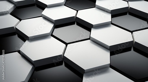 Black and white hexagons background. 3D rendering