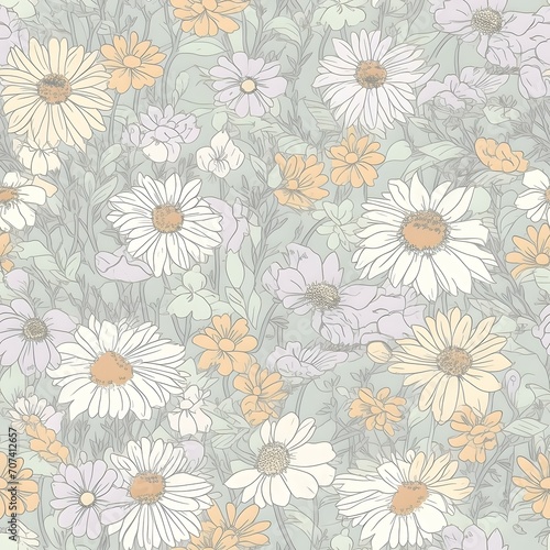 Pastel Floral Seamless Pattern - Daisy Digital Paper © avery