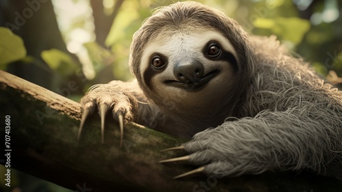 An inquisitive sloth peering down from a high branch  surveying the jungle below  -Generative Ai 