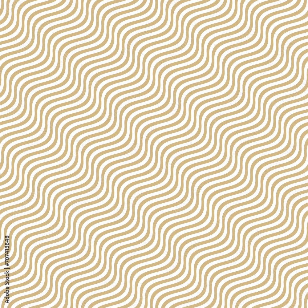 Сurved wavy lines vector seamless pattern. Simple texture with diagonal gold and white waves, stripes. Abstract ripple background, flow, fluid surface, illusion of movement. Repeated golden design Сurved wavy lines vector seamless pattern. Simple texture with diagonal gold and white waves, stripes. Abstract ripple background, flow, fluid surface, illusion of movement. Repeated golden design