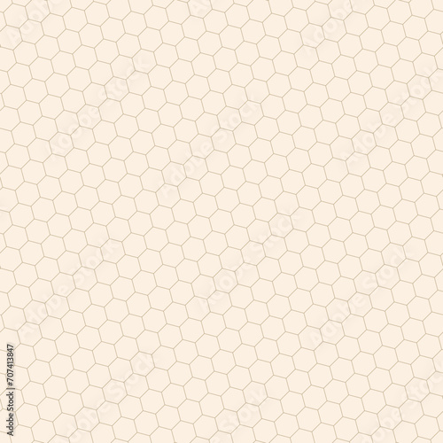 Vector seamless abstract geometric pattern. Subtle minimalist background with golden hexagon grid, diagonal linear lattice, honeycomb mesh. Simple minimal gold and beige texture. Repeat luxury design