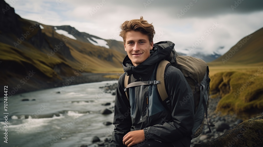 portrait of a man enjoying the beauty of the mountains