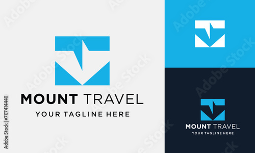 latter t m square vector mountain travel logo for travelers