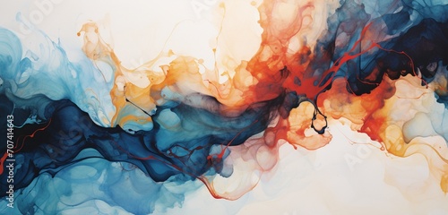 The allure of marble ink swirls derived from an exquisite original painting, shaping a captivating and visually striking abstract background. photo