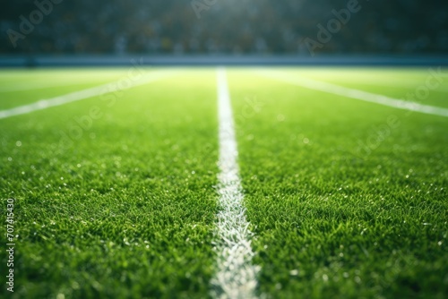 Close-up zoom image football field floor with one white line horizontally on the field © nakarin