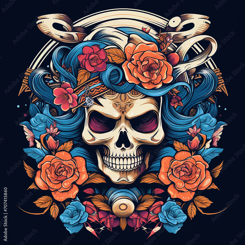 skull with wings and flowers skull with wings and flowers