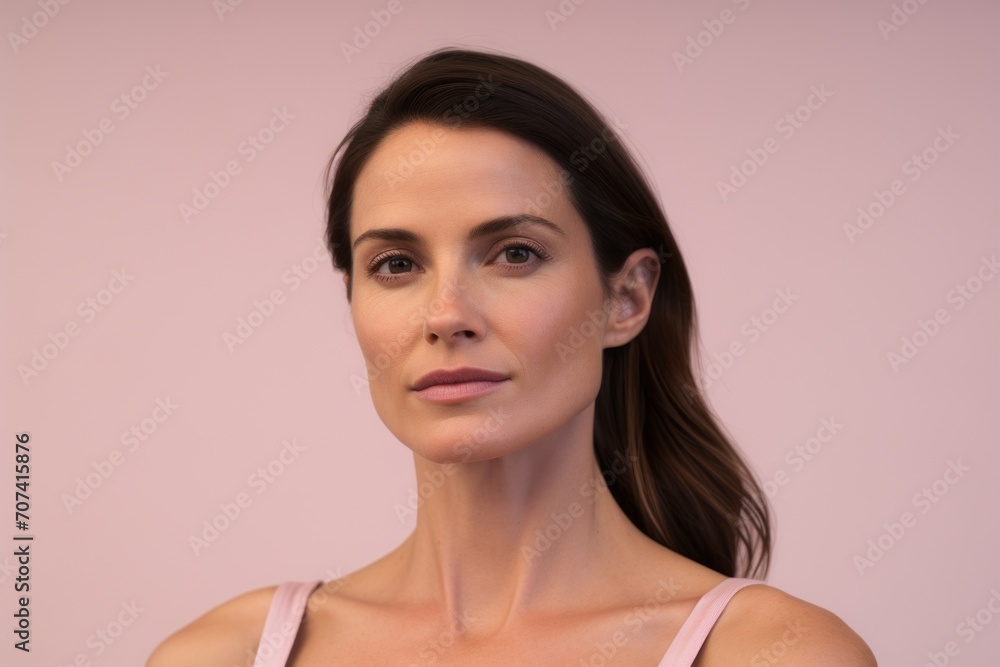 Portrait of a beautiful young woman looking at camera over pink background Portrait of a beautiful young woman looking at camera over pink background