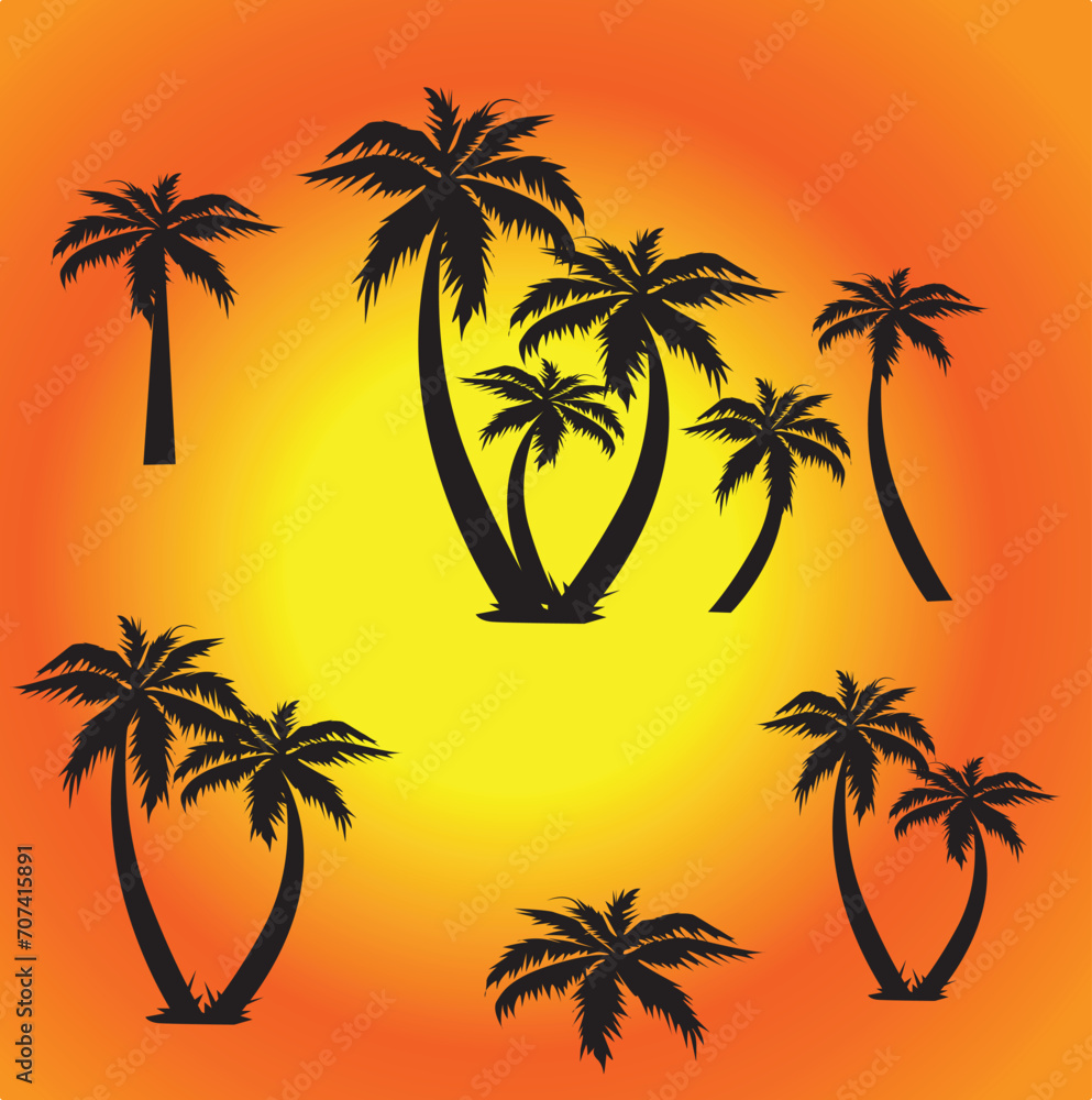 palm trees silhouettes-set of palm trees-palm trees silhouettes-set of trees-set of palms