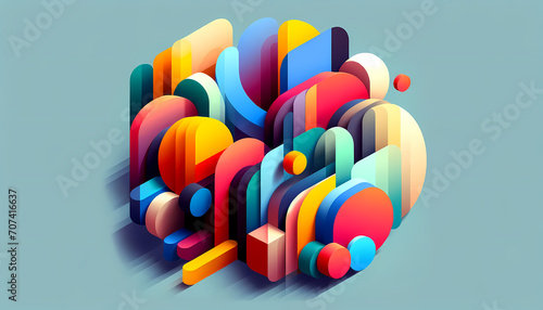 Formas abstractas de colores vivos en una composición abstracta original 2D o 3D. Cuadro moderno minimalista de creatividad. Minimalismo creativo de arte digital con formas geométricas. photo