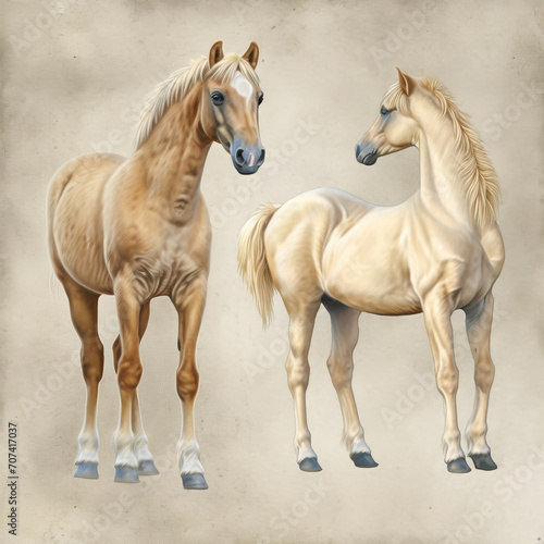 An illustrated character sheet for palomino horses.  photo